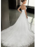 A-line Ivory Lace Tulle Sweetheart Neckline Corset Back Court Train Wedding Dress